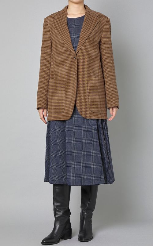 グレンチェックプリーツ切替ワンピ一ス