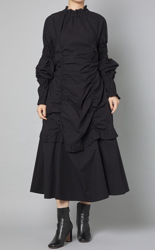 ピンストライプギャザーフリルワンピース