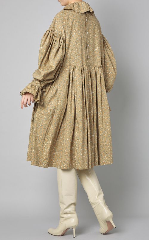 フリルカラーフラワープリントワンピース