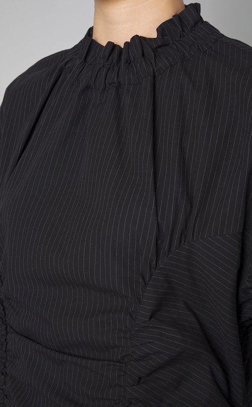 ピンストライプギャザーフリルワンピース