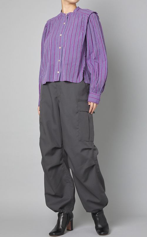 コットンストライプワイドスリーブブラウス