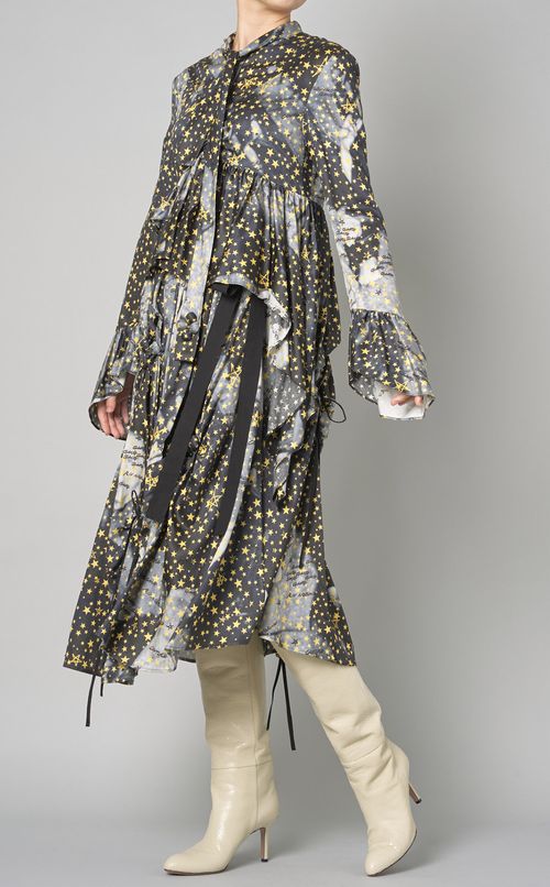 スタープリントボウタイフリルブラウス