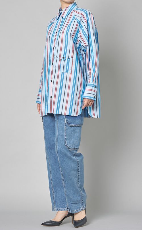 コットンストライプオーバーサイズシャツ