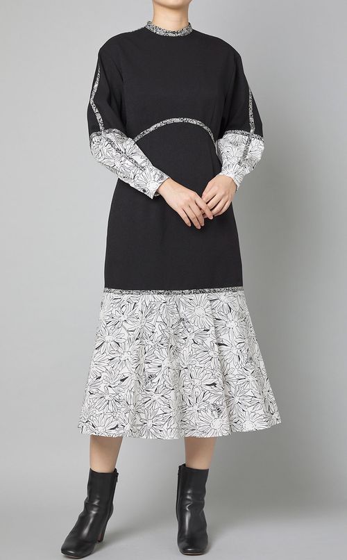 フラワーテキスタイルミックスドレス