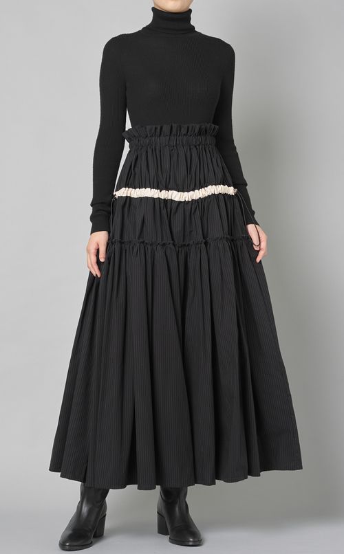 2wayピンストライプギャザーワンピース