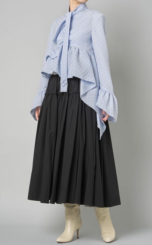 フラワージャガードボウタイフリルブラウス