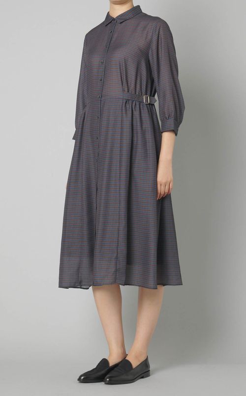 チェックプリントシャツワンピース
