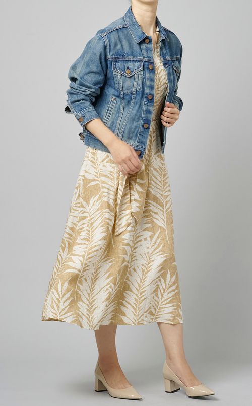 リーフ柄カシュクールワンピース