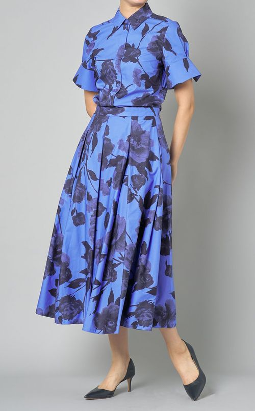 フラワープリン卜フレアスリーブシャツ