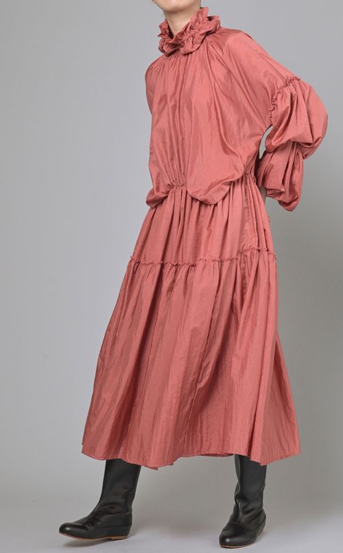 ワッシャー加工ボリュームワンピース