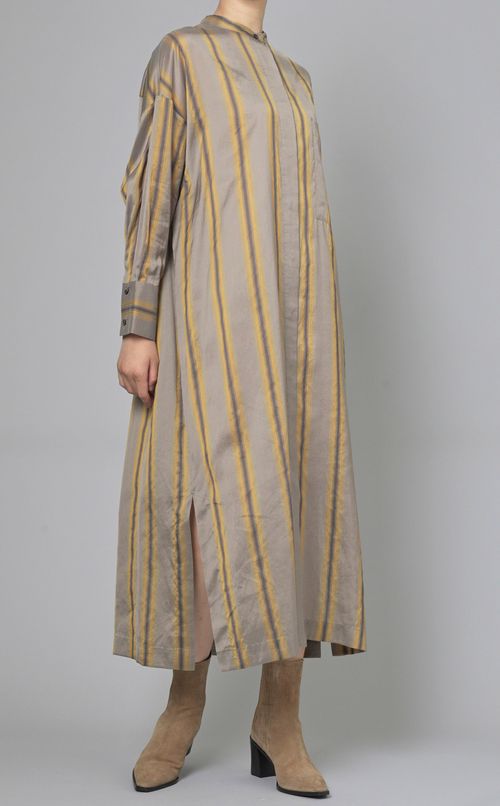 シルク混ストライプシャツワンピース