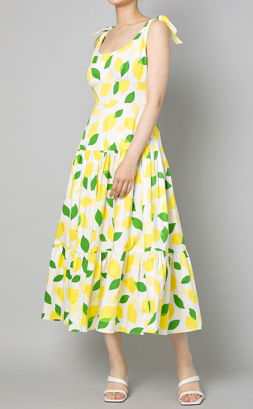 レモンプリントティアードロングワンピース