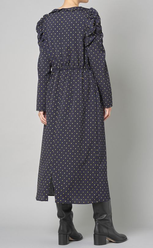 スタープリントギャザースリーブドレス