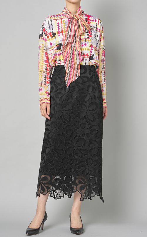 チェックプリントボウタイブラウス