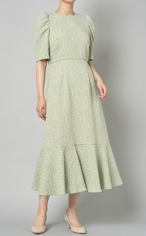 ジャガードパフショルダーワンピース