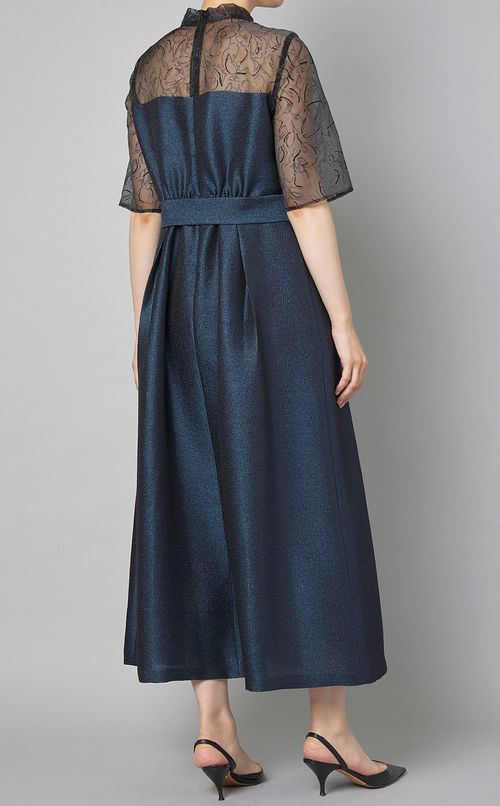 リボンベルト付ラメジャガードドレス