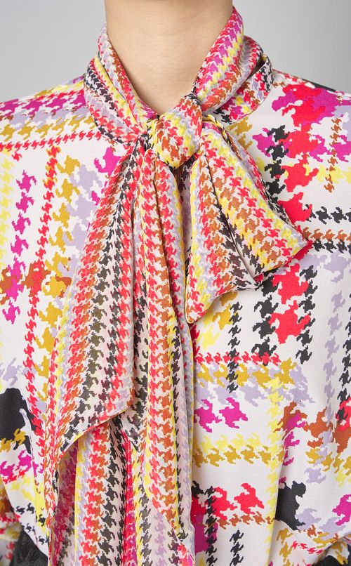 チェックプリントボウタイブラウス