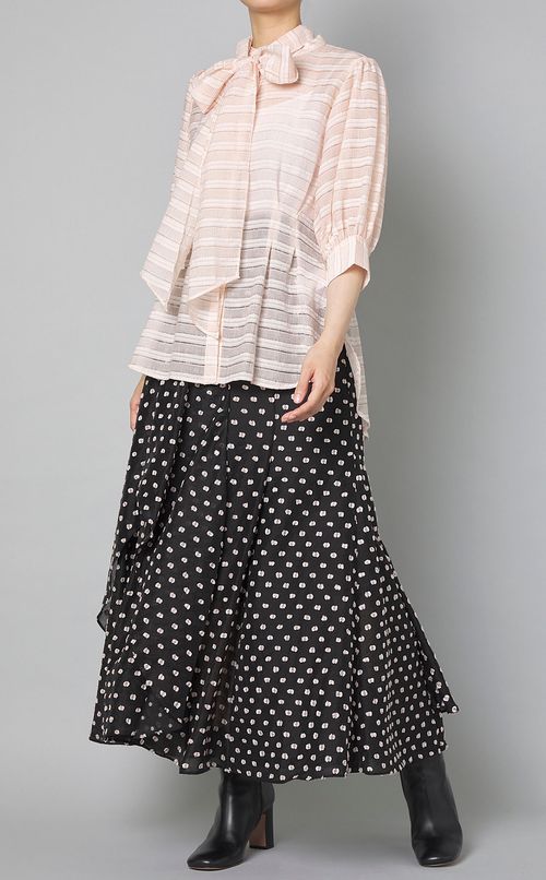 ビッグボウタイハーフスリーブブラウス