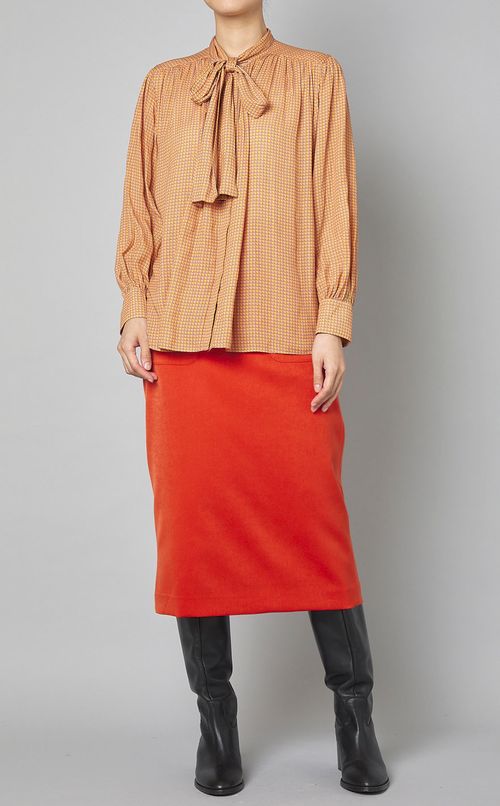 ブロックプリントボウタイブラウス