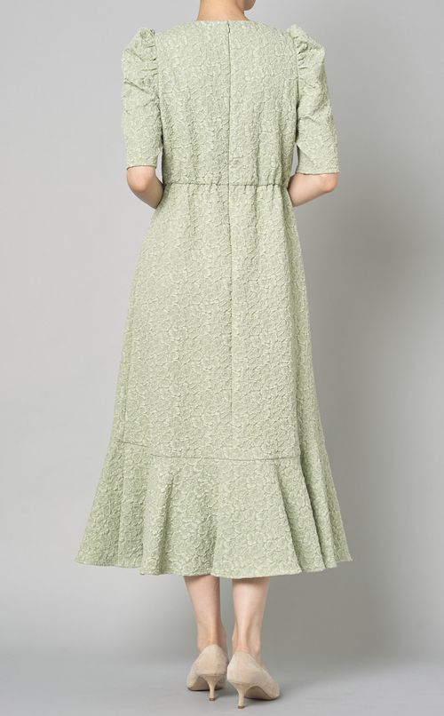 ジャガードパフショルダーワンピース