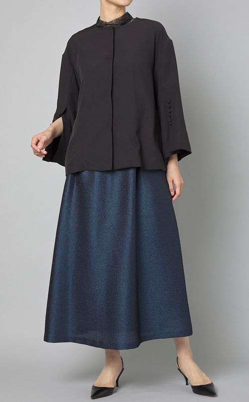 リボンベルト付ラメジャガードドレス