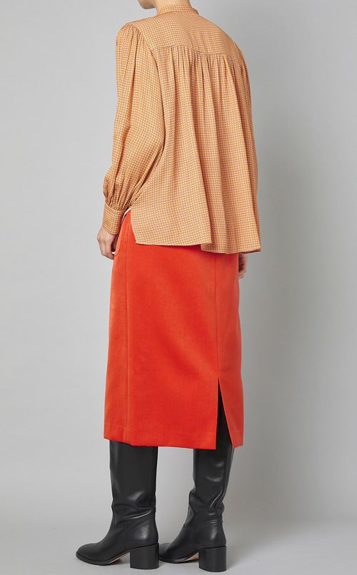 ブロックプリントボウタイブラウス