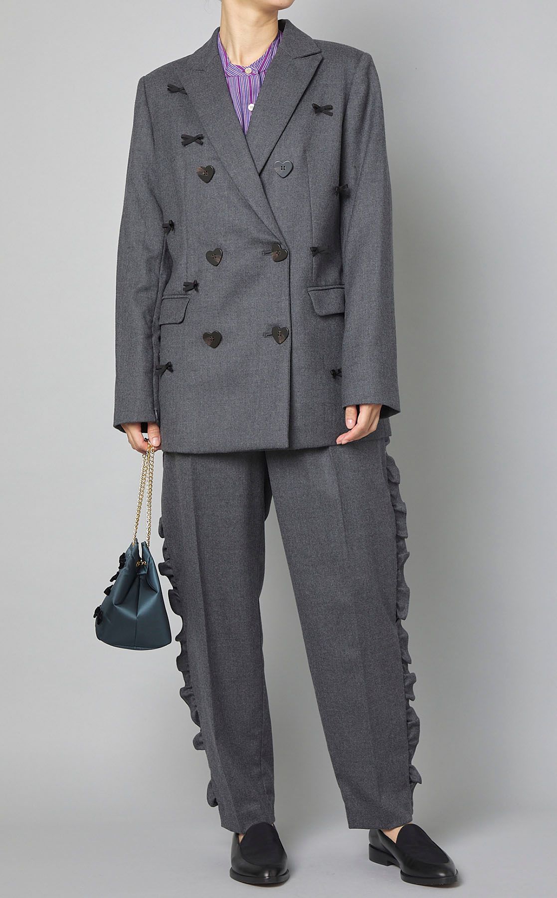 23AW MUVEIL サイドフリルパンツ ハートボタン ブラック