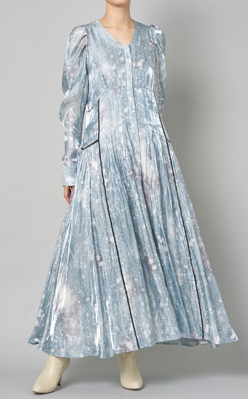 プリントギャザーロングワンピース