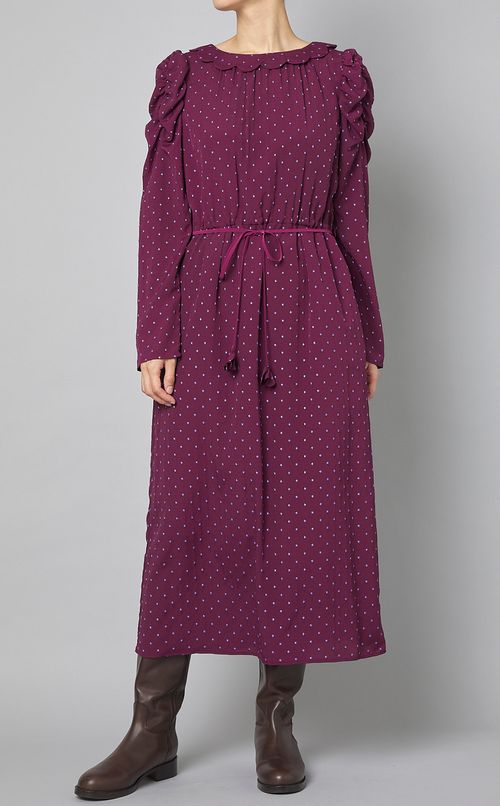 スタープリントギャザースリーブドレス