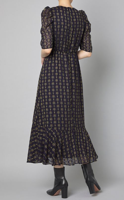 カットジャガードパフスリーブワンピース