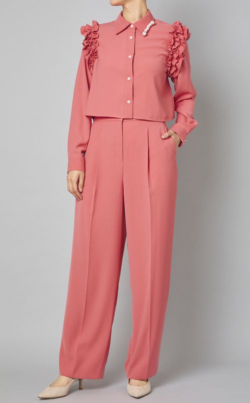 フリルスリーブクロップドシャツ