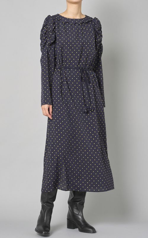 スタープリントギャザースリーブドレス