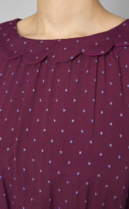 スタープリントギャザースリーブドレス