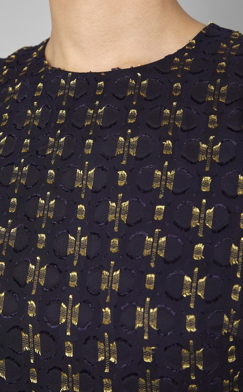 カットジャガードパフスリーブワンピース