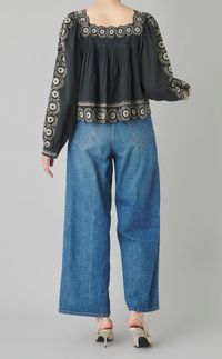 コットンカットワークプリントブラウス