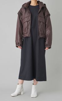 ウール混ピンストライプギャザーワンピース