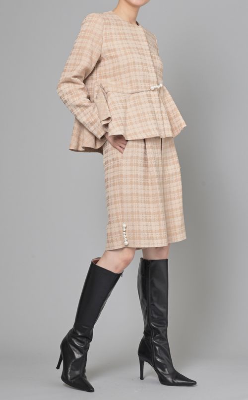 パールペプラムチェックジャケット