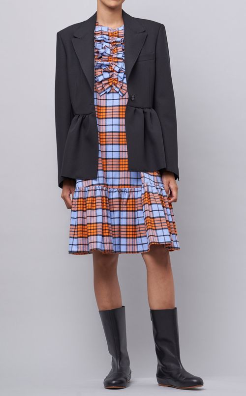 フリル付チェックワンピース