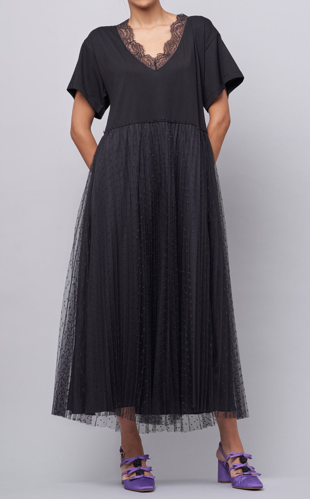 *Red Valentino* ドットチュールワンピース ドレス REDValentino|Vネックドットチュールワンピース