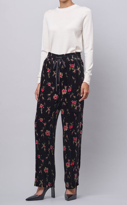 フラワープリントベロアイージーパンツ