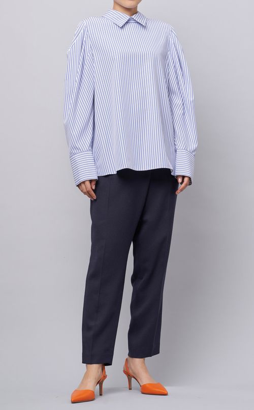 コットン混ダブルストライプブラウス