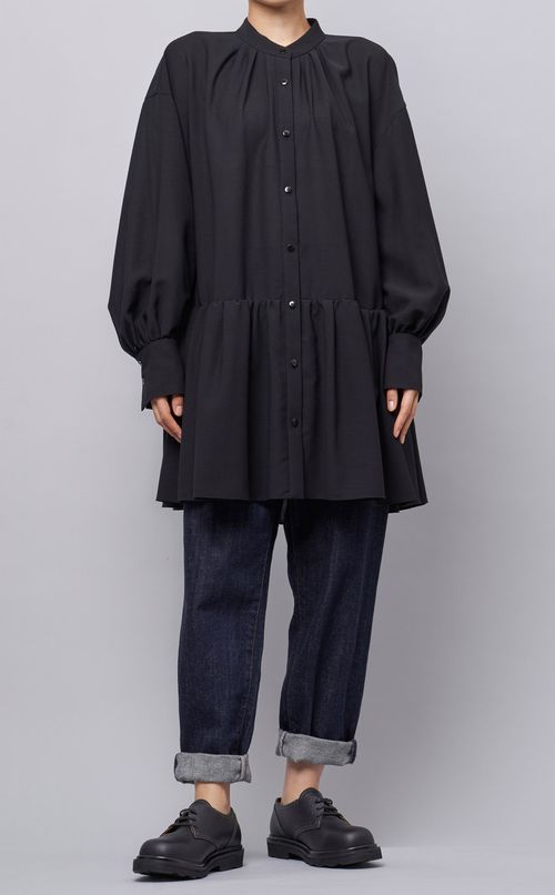 スタンドカラーペプラムチュニックブラウス