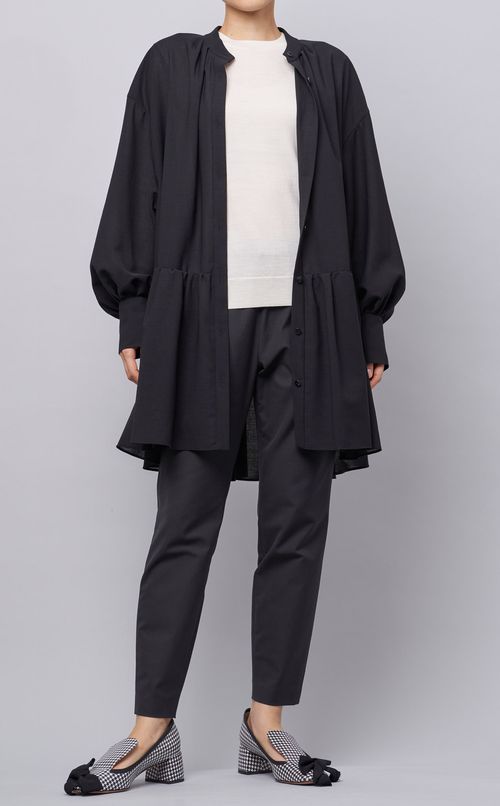 スタンドカラーペプラムチュニックブラウス