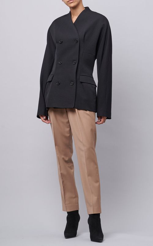 ノーカラーダブルジャケット