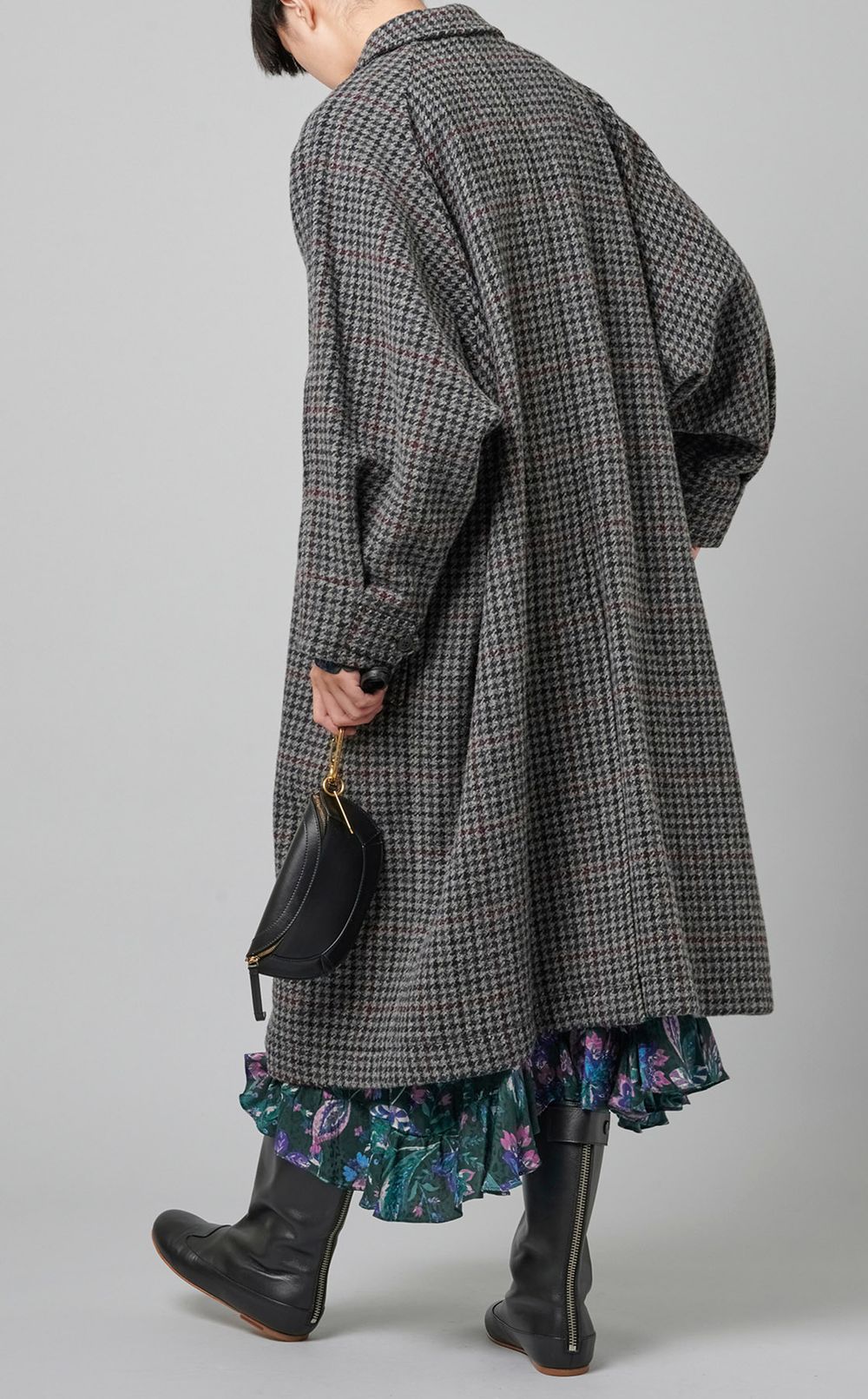 ウールチェックロングコート