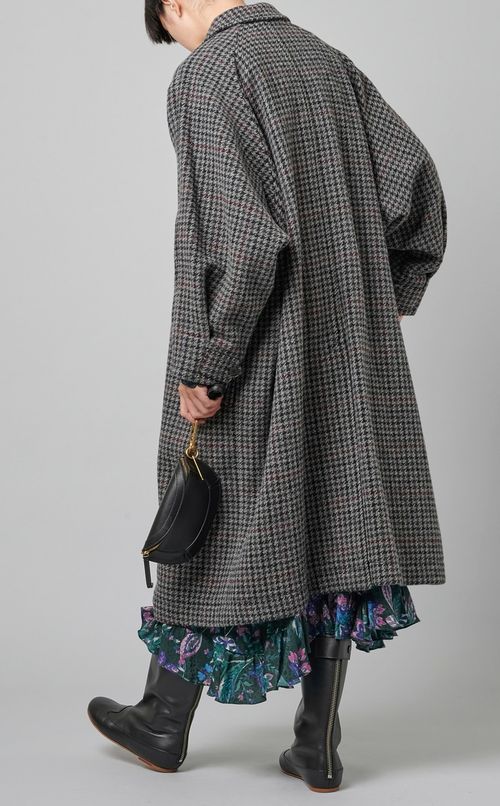 ウールチェックロングコート