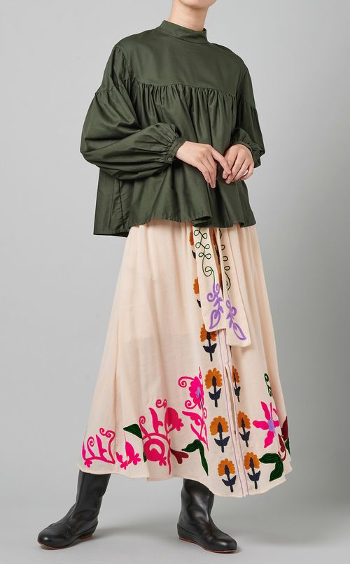 ギャザーデザインコットンブラウス