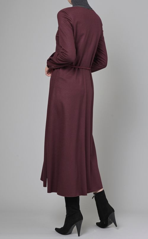 Vネックウールロングワンピース