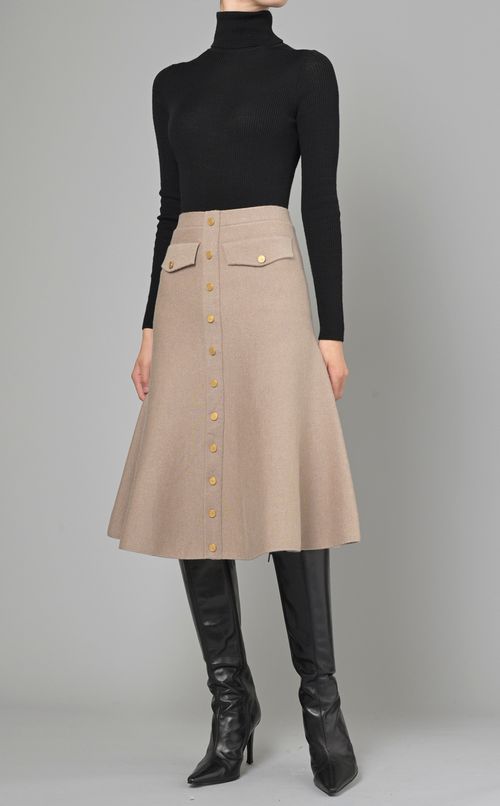 フロントボタンウールニットスカート