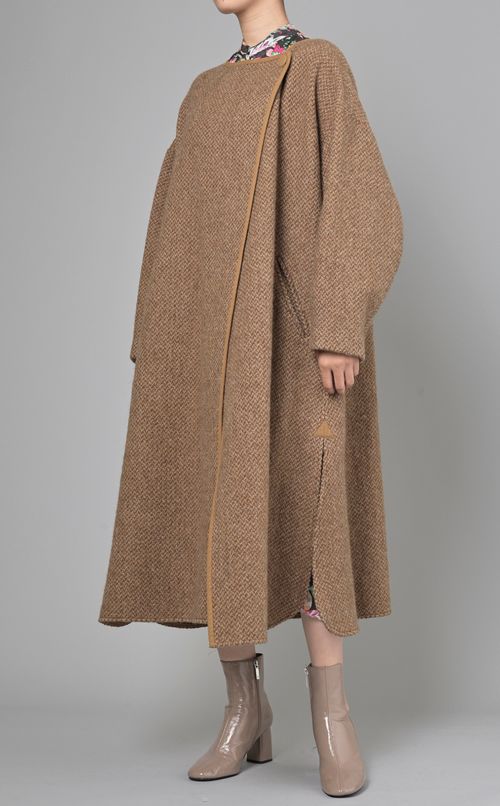 ウールノーカラーブランケットコート